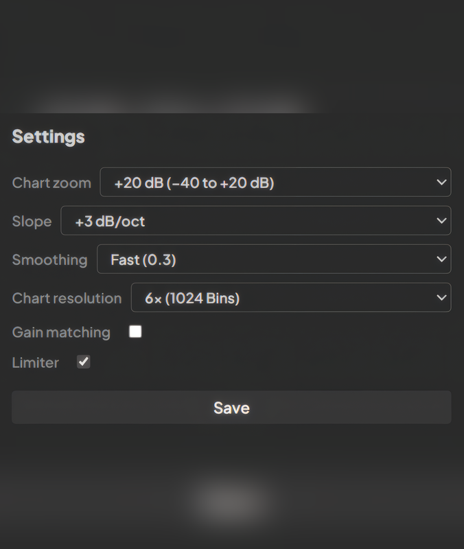 ChromeEQ settings and metering